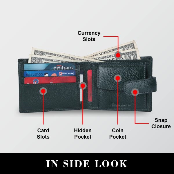 HAMMONDS FLYCATCHER Men Hammond's Flycatcher Genuine Leather Wallet - RFID Protected Leather Purse - 5 Card Slots, Coin & Hidden Pockets, Metal Snap Button - Image 3