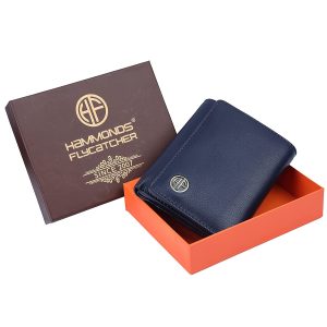 HAMMONDS FLYCATCHER Black Wallets for Man - Trifold Genuine Leather Men Wallet with RFID Protection, 5 Card Slots, 2 ID Windows, Currency Slots, Snap Button Closure, Gift Box Included, Gift for Men