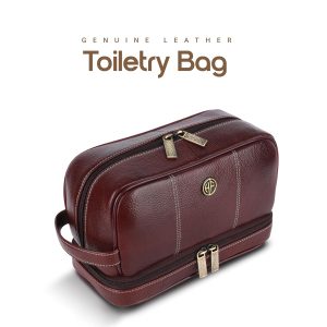 Hammonds Flycatcher Genuine Leather Toiletry Bag for Men and Women Cosmetic Organizer Bag, Travel Organizer Pouch, Shaving Kit Bag for Men Toiletry Pouch for Men with Multiple Pockets - Brown