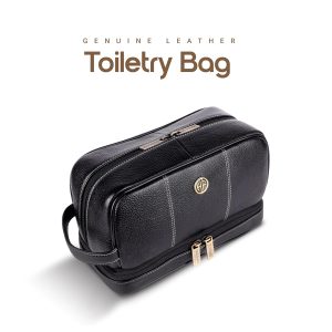 Hammonds Flycatcher Genuine Leather Toiletry Bag for Men and Women Cosmetic Organizer Bag, Travel Organizer Pouch, Shaving Kit Bag for Men Toiletry Pouch for Men with Multiple Pockets - Black