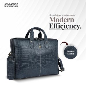 HAMMONDS FLYCATCHER Genuine Leather Office Bag for Men - 15.6 Inch Laptop Bag for Men for Professionals, Business Travelers - Adjustable Straps & Multiple Compartments - Croco Blue