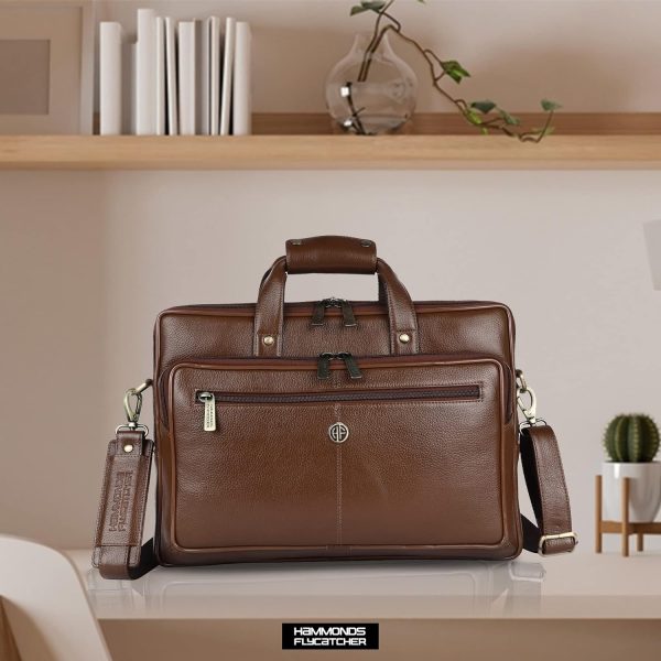 HAMMONDS FLYCATCHER Men's Leather Laptop Messenger Bag, Mehendi - Image 2