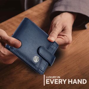 HAMMONDS FLYCATCHER Men Hammond's Flycatcher Genuine Leather Wallet - RFID Protected Leather Purse - 5 Card Slots, Coin & Hidden Pockets, Metal Snap Button - Blue