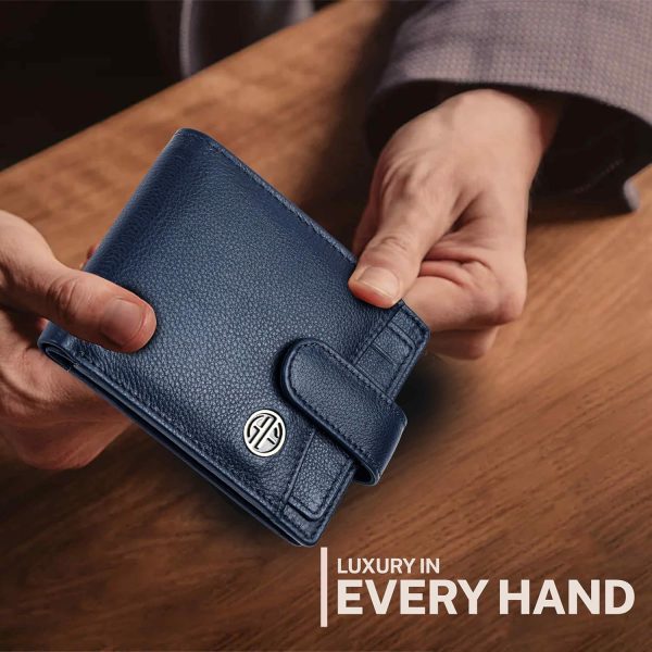 HAMMONDS FLYCATCHER Men Hammond's Flycatcher Genuine Leather Wallet - RFID Protected Leather Purse - 5 Card Slots, Coin & Hidden Pockets, Metal Snap Button - Blue