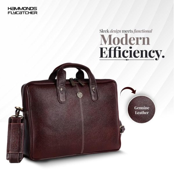 HAMMONDS FLYCATCHER Genuine Leather Office Bag for Men - Laptop Bag for Men - Padded Laptop Compartment, Fits 14 Inch Laptop - Adjustable Strap - Office, Travel, Daily Use - Brown