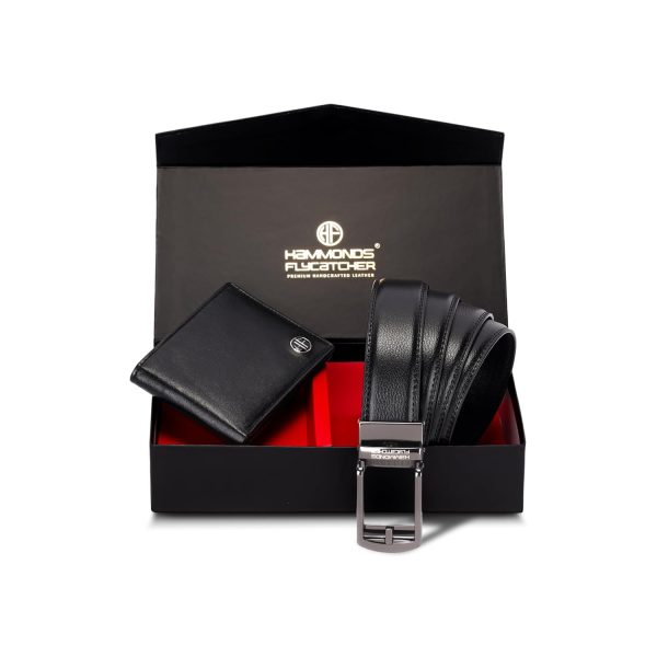 HAMMONDS FLYCATCHER Gift for Men Combo - Genuine Leather Wallet and Belt Combo Box - Leather Belt- Birthday Special & Unique Gift Ideas for Husband, Boyfriend, Teachers, Father - Midnight Black - Image 2