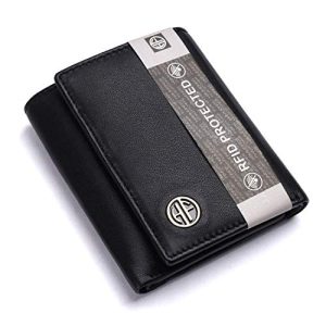 HAMMONDS FLYCATCHER Black Wallets for Man - Trifold Genuine Leather Men Wallet with RFID Protection, 5 Card Slots, 2 ID Windows, Currency Slots, Snap Button Closure, Gift Box Included, Gift for Men