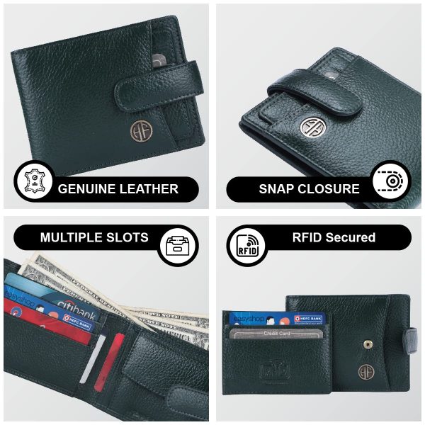 HAMMONDS FLYCATCHER Men Hammond's Flycatcher Genuine Leather Wallet - RFID Protected Leather Purse - 5 Card Slots, Coin & Hidden Pockets, Metal Snap Button - Image 4