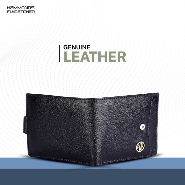 HAMMONDS FLYCATCHER Men Hammond's Flycatcher Genuine Leather Wallet - RFID Protected Leather Purse - 5 Card Slots, Coin & Hidden Pockets, Metal Snap Button - Black - Image 3