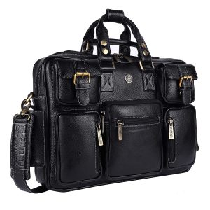 HAMMONDS FLYCATCHER Genuine Leather Office Bag for Men with Adjustable Shoulder Strap - 15.6 Inch Laptop Bag for Men - Water Resistant, 1 Year Warranty - Office, Travel, Daily Use