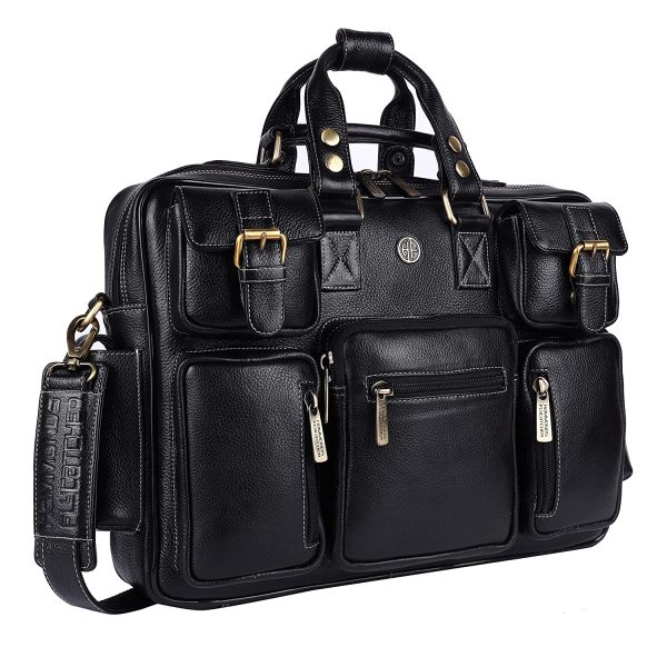 HAMMONDS FLYCATCHER Genuine Leather Office Bag for Men with Adjustable Shoulder Strap - 15.6 Inch Laptop Bag for Men - Water Resistant, 1 Year Warranty - Office, Travel, Daily Use