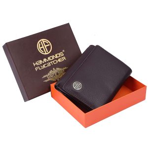 HAMMONDS FLYCATCHER Black Wallets for Man - Trifold Genuine Leather Men Wallet with RFID Protection, 5 Card Slots, 2 ID Windows, Currency Slots, Snap Button Closure, Gift Box Included, Gift for Men