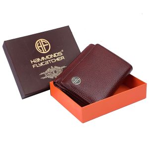 HAMMONDS FLYCATCHER Black Wallets for Man - Trifold Genuine Leather Men Wallet with RFID Protection, 5 Card Slots, 2 ID Windows, Currency Slots, Snap Button Closure, Gift Box Included, Gift for Men