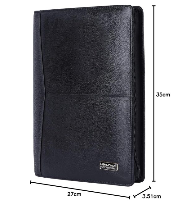 HAMMONDS FLYCATCHER Genuine Leather File Folder, Document Organizer File with Zipper Closure, Premium File Holder for Documents, Business & Office Document File Folder Black - Image 6