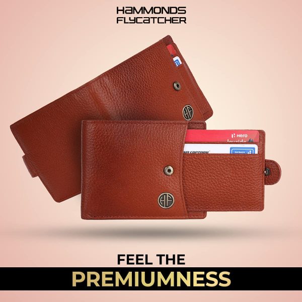 HAMMONDS FLYCATCHER Men Hammond's Flycatcher Genuine Leather Wallet - RFID Protected Leather Purse - 5 Card Slots, Coin & Hidden Pockets, Metal Snap Button - Tan - Image 4