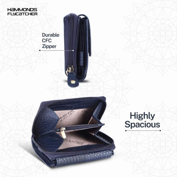 HAMMONDS FLYCATCHER Leather Ladies Wallet for Woman with 14 Card Slots - Clutch Purse for Women, Ladies Wallet for Women Stylish, Ladies Purse for Women Wallet, Purse for Woman, Croc Blue - Image 4