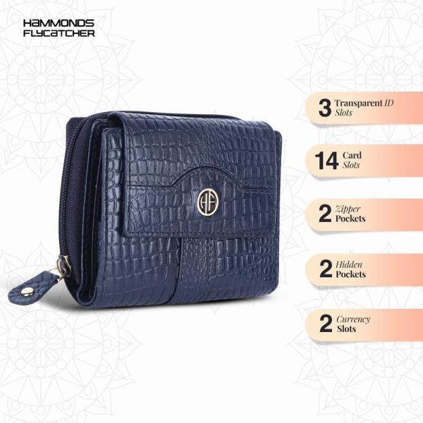 HAMMONDS FLYCATCHER Leather Ladies Wallet for Woman with 14 Card Slots - Clutch Purse for Women, Ladies Wallet for Women Stylish, Ladies Purse for Women Wallet, Purse for Woman, Croc Blue - Image 6