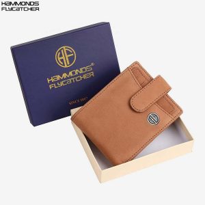HAMMONDS FLYCATCHER Men Hammond's Flycatcher Genuine Leather Wallet - RFID Protected Leather Purse - 5 Card Slots, Coin & Hidden Pockets, Metal Snap Button