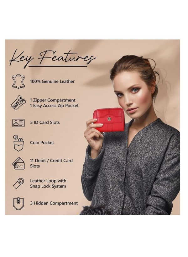HAMMONDS FLYCATCHER Leather Ladies Wallet for Woman with 14 Card Slots - Clutch Purse for Women, Ladies Wallet for Women Stylish, Ladies Purse for Women Wallet, Purse for Woman, Red - Image 6