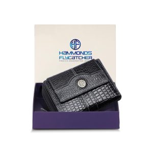 HAMMONDS FLYCATCHER Leather Ladies Wallet for Woman with 14 Card Slots - Clutch Purse for Women, Ladies Wallet for Women Stylish, Ladies Purse for Women Wallet, Purse for Woman, Croc Black