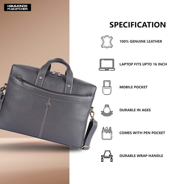 HAMMONDS FLYCATCHER Genuine Leather Office Bag for Men, 15.6 Inch Professional Brown Laptop Bag for Men, Adjustable Strap & Multi Compartments, Travel, Daily Use - Image 5