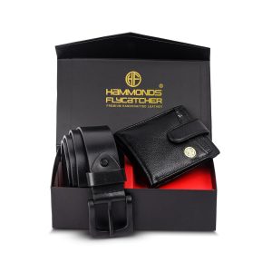 HAMMONDS FLYCATCHER Gift for Men Combo - Genuine Leather Wallet and Belt Combo Box - Leather Belt- Birthday Special & Unique Gift Ideas for Husband, Boyfriend, Teachers, Father - Midnight Black
