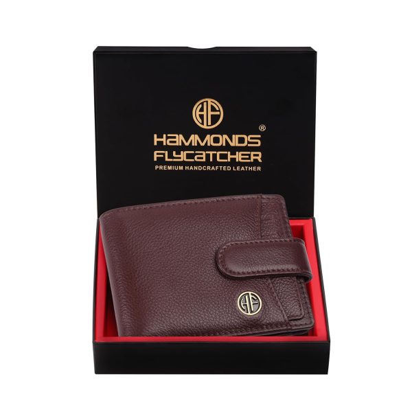 HAMMONDS FLYCATCHER Men Hammond's Flycatcher Genuine Leather Wallet - RFID Protected Leather Purse - 5 Card Slots, Coin & Hidden Pockets, Metal Snap Button - Choclate Brown - Image 3