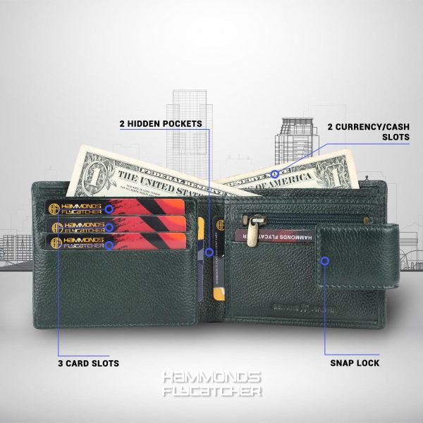 HAMMONDS FLYCATCHER RFID Protected Bi-Fold Wallet for Men Leather Original, Mens Wallet, Leather Wallets for Men Stylish, 7 Card Slots, 1 ID Slot, Zipper Coin Pocket, Gift for Mens - Green - Image 7