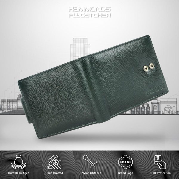 HAMMONDS FLYCATCHER RFID Protected Bi-Fold Wallet for Men Leather Original, Mens Wallet, Leather Wallets for Men Stylish, 7 Card Slots, 1 ID Slot, Zipper Coin Pocket, Gift for Mens - Green - Image 4