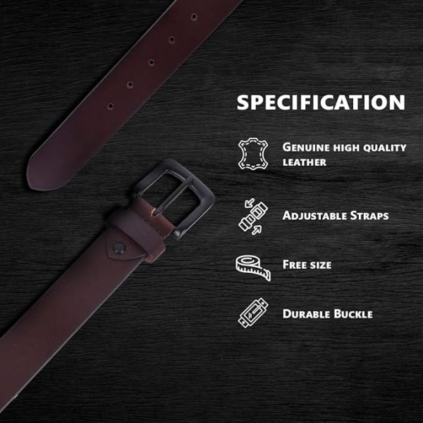 HAMMONDS FLYCATCHER Genuine Leather Belt for Men - Adjustable Waistband up to 46 Inches Belt for Jeans & Dress Pants - 1.5" Width - Zinc Casted Buckle - Formal & Casual Wear - Branded Mens Belt - Image 3
