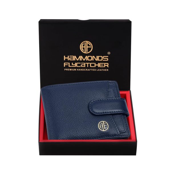 HAMMONDS FLYCATCHER Men Hammond's Flycatcher Genuine Leather Wallet - RFID Protected Leather Purse - 5 Card Slots, Coin & Hidden Pockets, Metal Snap Button - Blue - Image 3