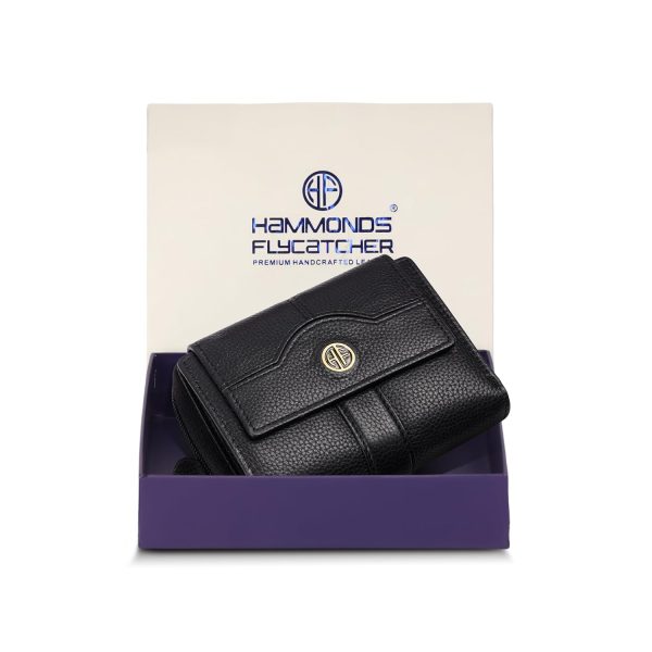 HAMMONDS FLYCATCHER Leather Ladies Wallet for Woman with 14 Card Slots - Clutch Purse for Women, Ladies Wallet for Women Stylish, Ladies Purse for Women Wallet, Purse for Woman, Croc Black (Copy) (Copy)