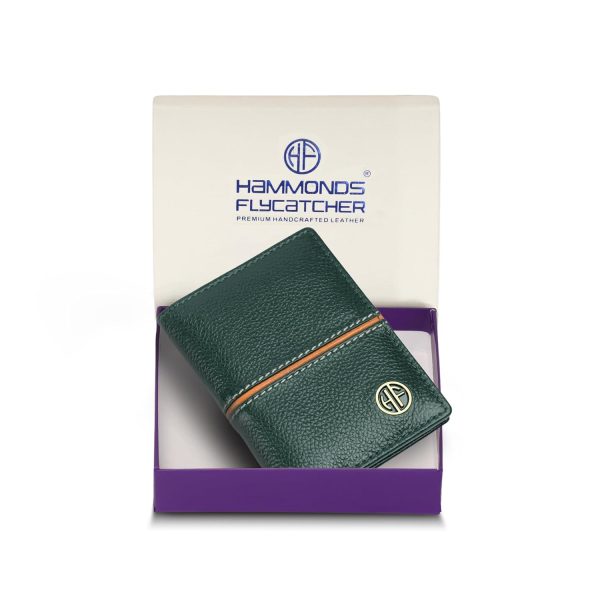 HAMMONDS FLYCATCHER Genuine Leather Card Holder Wallet for Man & Women, RFID Protected ATM/Credit Card Holder Wallet for with 6 Slots Design Green
