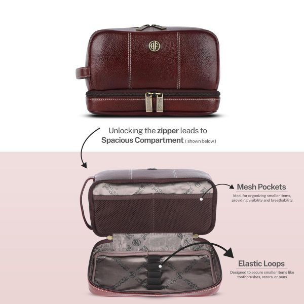 Hammonds Flycatcher Genuine Leather Toiletry Bag for Men and Women Cosmetic Organizer Bag, Travel Organizer Pouch, Shaving Kit Bag for Men Toiletry Pouch for Men with Multiple Pockets - Brown - Image 11