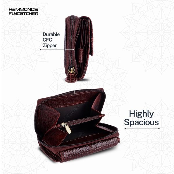 HAMMONDS FLYCATCHER Leather Ladies Wallet for Woman with 14 Card Slots - Clutch Purse for Women, Ladies Wallet for Women Stylish, Ladies Purse for Women Wallet, Purse for Woman, Croc Brown - Image 7