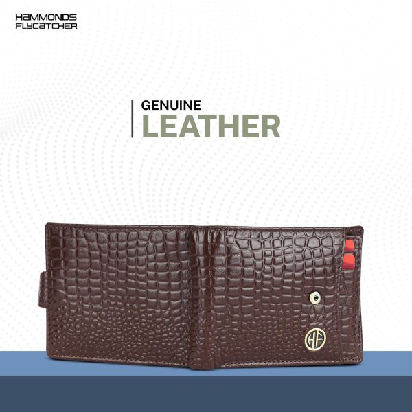 HAMMONDS FLYCATCHER Men Hammond's Flycatcher Genuine Leather Wallet - RFID Protected Leather Purse - 5 Card Slots, Coin & Hidden Pockets, Metal Snap Button - Croco Brown - Image 8