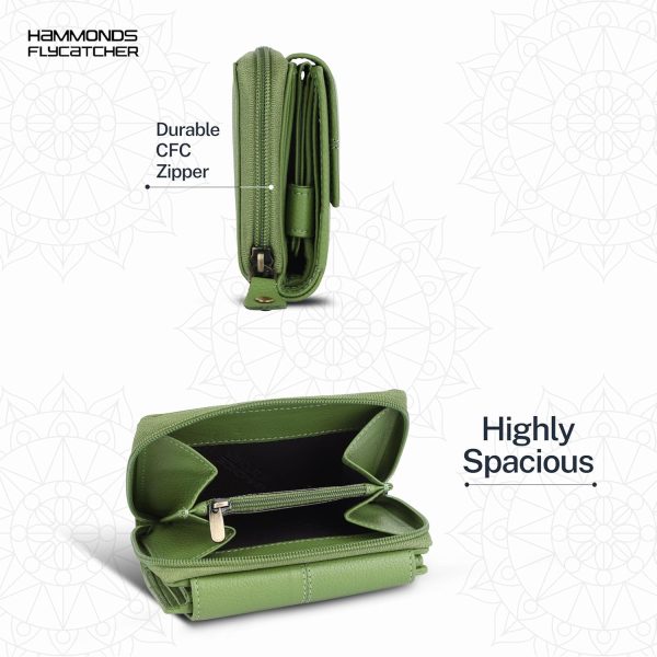 HAMMONDS FLYCATCHER Leather Ladies Wallet for Woman with 14 Card Slots - Clutch Purse for Women, Ladies Wallet for Women Stylish, Ladies Purse for Women Wallet, Purse for Woman, PRT Green - Image 7
