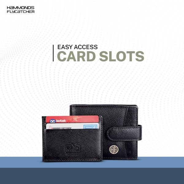 HAMMONDS FLYCATCHER Men Hammond's Flycatcher Genuine Leather Wallet - RFID Protected Leather Purse - 5 Card Slots, Coin & Hidden Pockets, Metal Snap Button - Black - Image 5