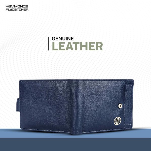 HAMMONDS FLYCATCHER Men Hammond's Flycatcher Genuine Leather Wallet - RFID Protected Leather Purse - 5 Card Slots, Coin & Hidden Pockets, Metal Snap Button - Blue - Image 5