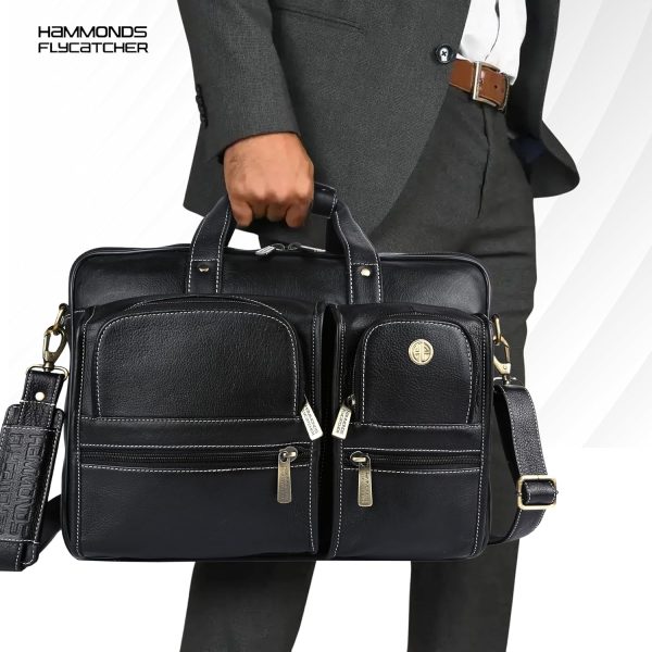 HAMMONDS FLYCATCHER Genuine Leather Office Bag for Men, Premium 15.6 Inch Laptop Bag for Men, Multi Compartments & Adjustable Strap, Ideal for Office, Travel, Daily Use - Brown (Copy) - Image 5