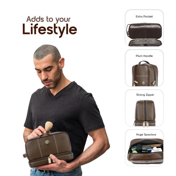 Hammonds Flycatcher Genuine Leather Toiletry Bag for Men and Women Cosmetic Organizer Bag, Travel Organizer Pouch, Shaving Kit Bag for Men Toiletry Pouch for Men with Multiple Pockets - Mehendi - Image 5