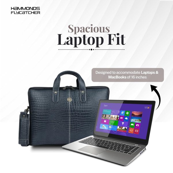 HAMMONDS FLYCATCHER Genuine Leather Office Bag for Men - 15.6 Inch Laptop Bag for Men for Professionals, Business Travelers - Adjustable Straps & Multiple Compartments - Croco Blue - Image 4