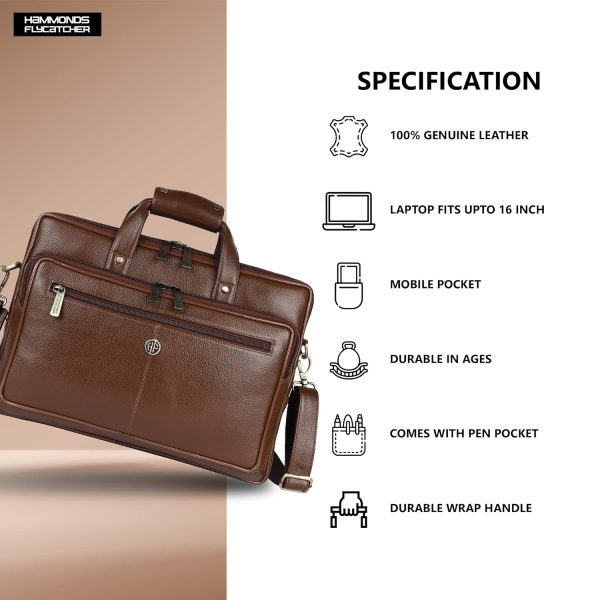 HAMMONDS FLYCATCHER Men's Leather Laptop Messenger Bag, Mehendi - Image 5