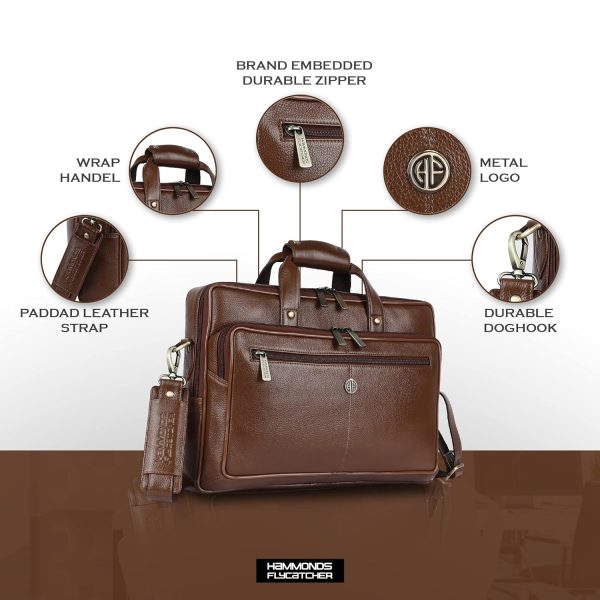 HAMMONDS FLYCATCHER Men's Leather Laptop Messenger Bag, Mehendi - Image 6