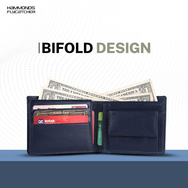 HAMMONDS FLYCATCHER RFID Protected Bi-Fold Wallet for Men Leather Original, Mens Wallet, Leather Wallets for Men, Stylish Purse with 6 Card Slots, 1 ID Slots, Coin Pocket, Mens Gift - Blue - Image 5