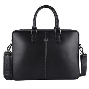 HAMMONDS FLYCATCHER Genuine Leather Black Laptop Bag for Men - Messenger Office Bag for Men - Fits Up to 15.6 Inch Laptop - Adjustable Shoulder Strap - Ideal for Office, Travel, Daily Use