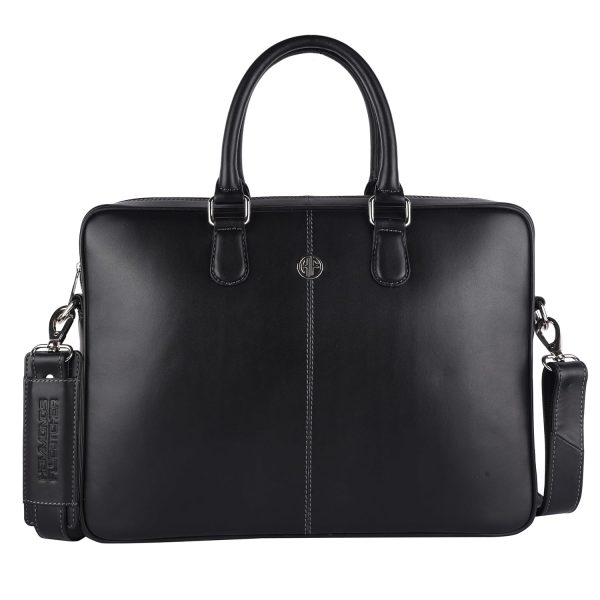 HAMMONDS FLYCATCHER Genuine Leather Black Laptop Bag for Men - Messenger Office Bag for Men - Fits Up to 15.6 Inch Laptop - Adjustable Shoulder Strap - Ideal for Office, Travel, Daily Use