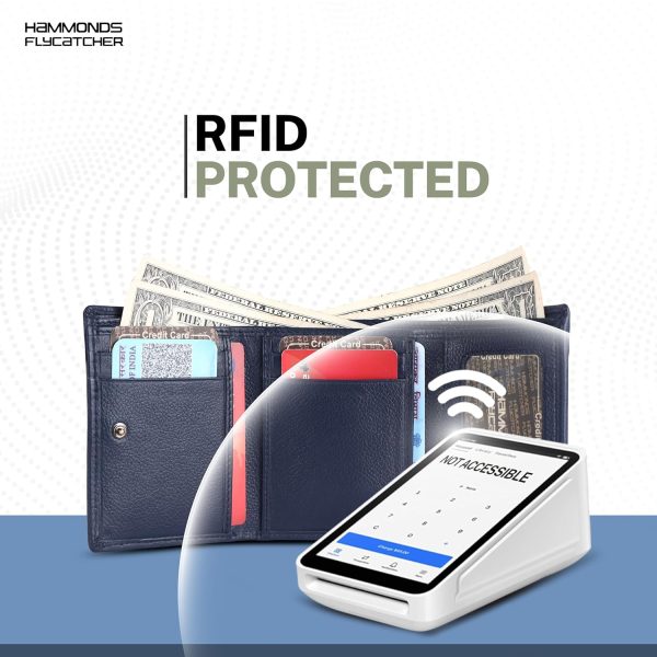 HAMMONDS FLYCATCHER RFID Protected Tri-Fold Wallet for Men Leather Original, Mens Wallet, Leather Wallets for Mens, Stylish Purse with 4 Card Slots, 1 ID Slots, Coin Pocket, Gift for Men - Blue - Image 7