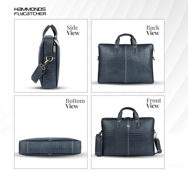 HAMMONDS FLYCATCHER Genuine Leather Office Bag for Men - 15.6 Inch Laptop Bag for Men for Professionals, Business Travelers - Adjustable Straps & Multiple Compartments - Croco Blue - Image 7
