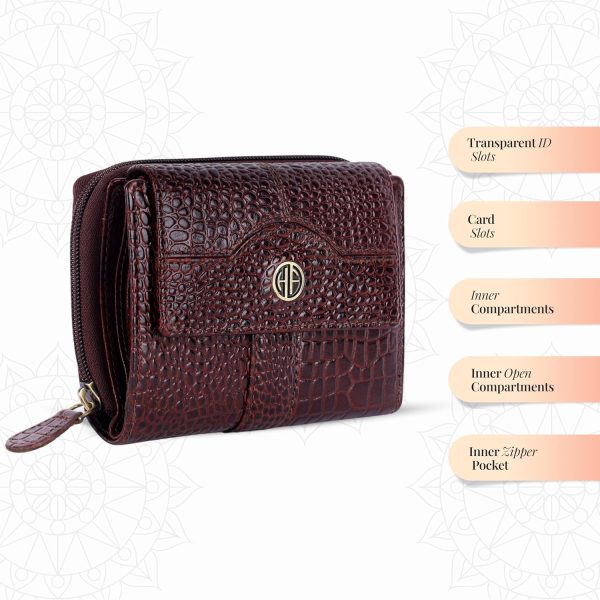 HAMMONDS FLYCATCHER Leather Ladies Wallet for Woman with 14 Card Slots - Clutch Purse for Women, Ladies Wallet for Women Stylish, Ladies Purse for Women Wallet, Purse for Woman, Croc Brown - Image 5